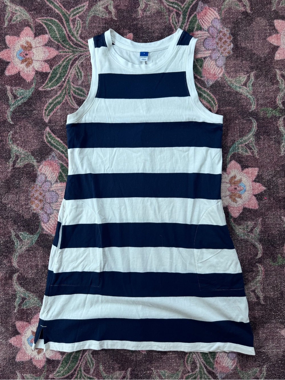Old Navy Striped Navy and White Tank Cotton Dress Pockets - Small